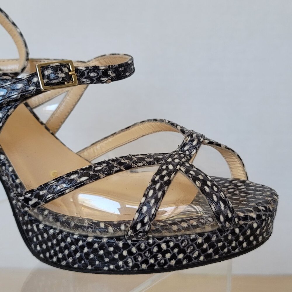 Kate Spade Riley Strappy Heels Platform Shoes Snakeskin And Clear Vinyl Sz 7.5B - Picture 12 of 17